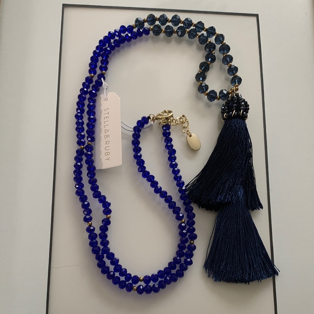 Stella & Ruby Blue Beaded Necklace with Tassel